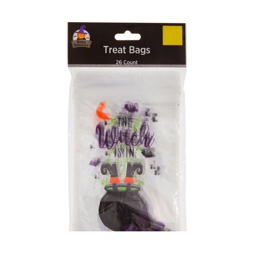 The Witch Is In Halloween Treat Bags 26 Count Chaudron Bats Moon Stars Hat Boots